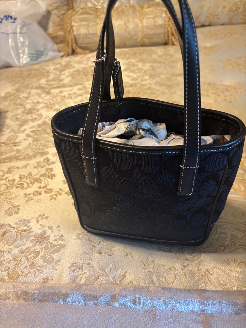 Coach Black Signature Canvas Tote with Contrast Stitching